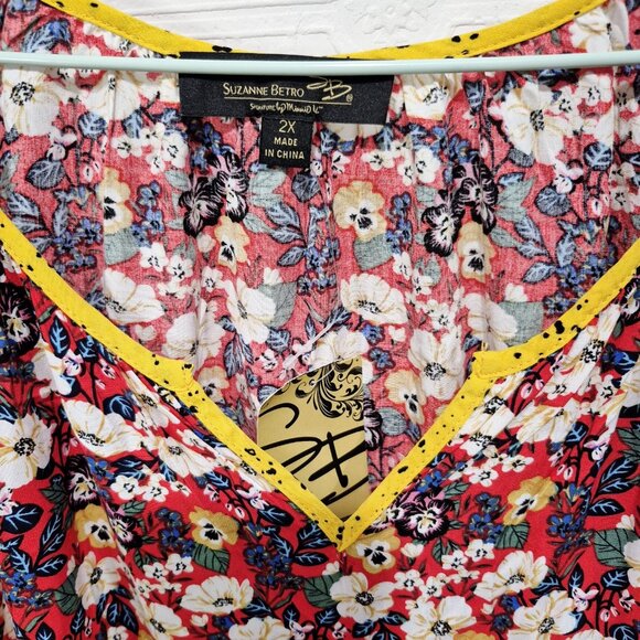 Suzanne Betro NWT Vibrant Floral Babydoll Tunic Short sleeve Top Size 2X - Picture 4 of 7